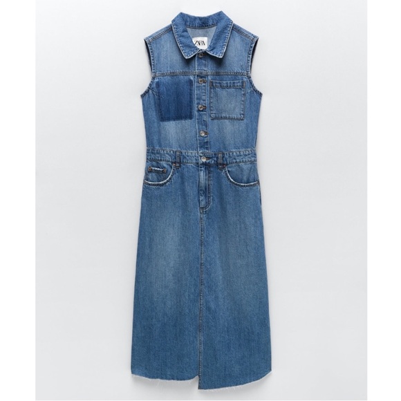 Zara Danielle Denim Asymmetrical Sleeveless Cotton Midi Dress Medium - Picture 2 of 11